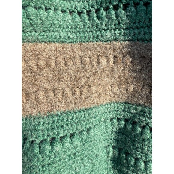 Vintage 70's Small Afghan Wool/acrylic Green Beige Gray 61x46" - Picture 6 of 14